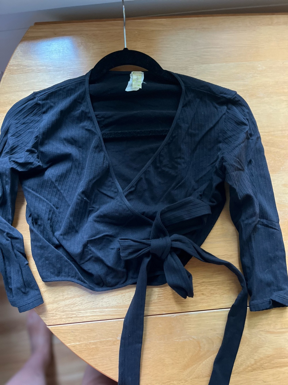 Nikibiki Black Ribbed Dance Wrap Top